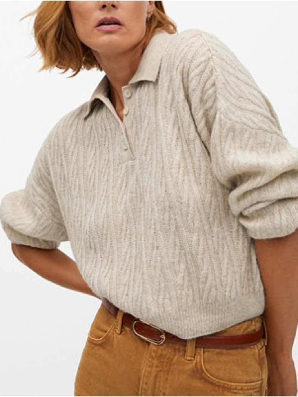 Mango polo fine knit oatmeal sweater